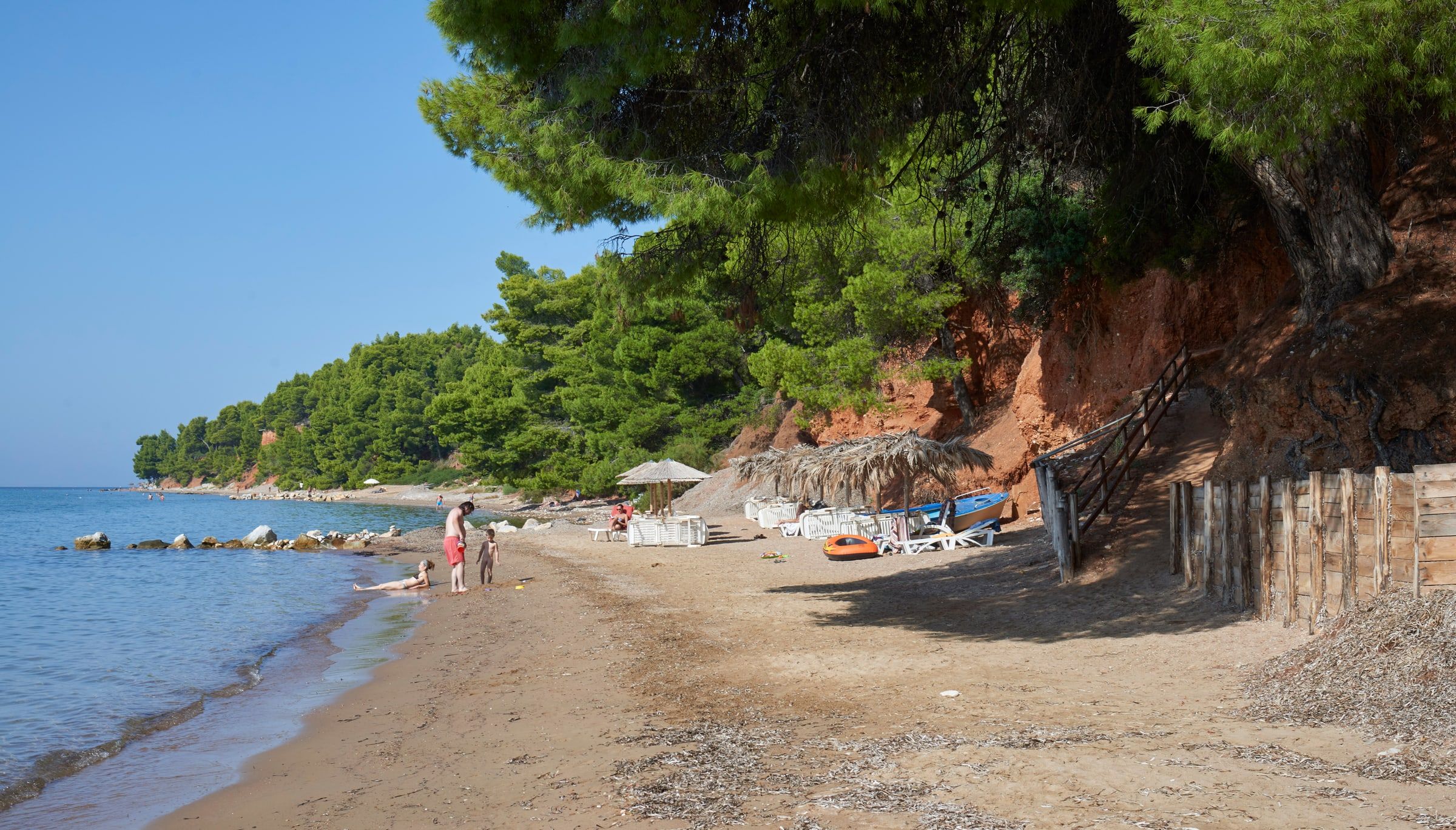 Sandy Agios Ioannis Beach near Nikiti backed by pine trees